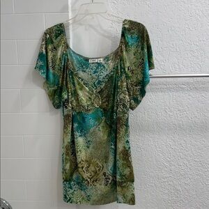 Chico's Green and Blue Patterned Blouse